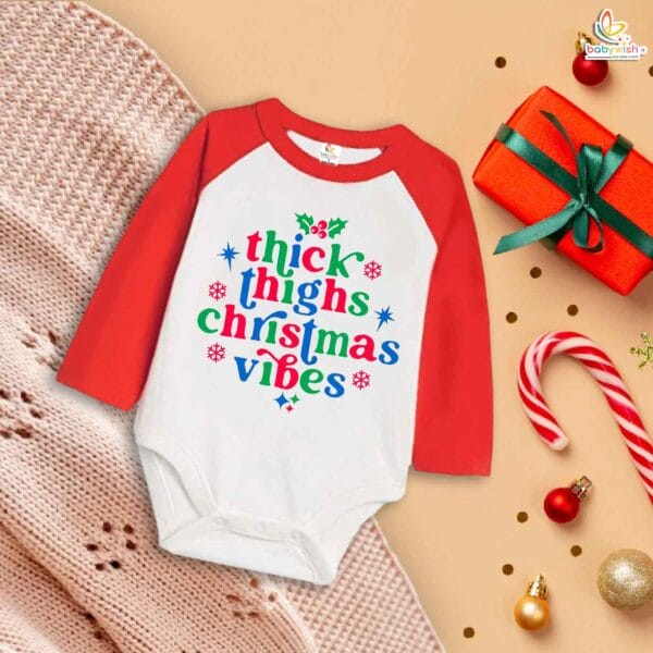 Babywish Christmas Romper Clothes My First Merry Bodysuit Romper Thick thighs Christmas vibes - Image 2