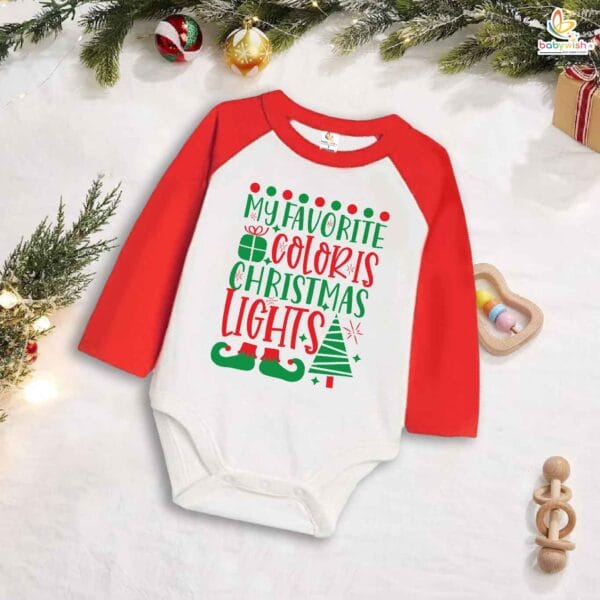Babywish Christmas Romper Clothes My First Merry Bodysuit Romper My Fevorite color is Christmas Light - Image 2