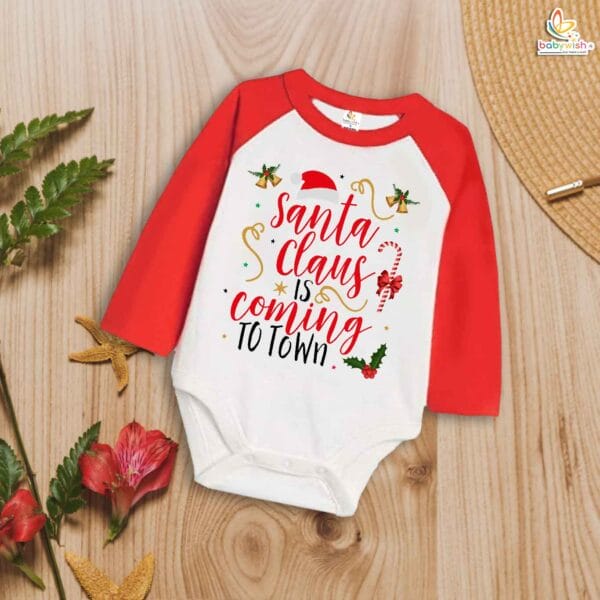 My First Christmas Romper | Santa Claus Is Coming to Town Bodysuit for Baby Boys & Girls | Festive Holiday Outfit – Babywish - Image 2
