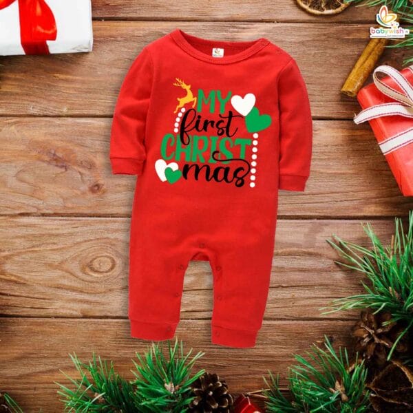 Babywish Christmas Full Body Romper Clothes My First Merry Bodysuit My First Christmas heart Print