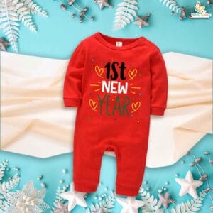 My First New Year Romper | 1st New Year Print Full Body Bodysuit for Baby Boys & Girls | Festive New Year Outfit – Babywish