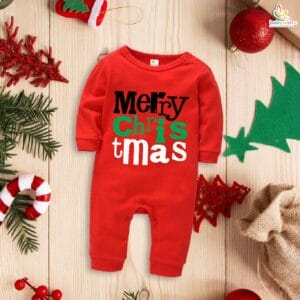 Babywish Christmas Full Body Romper Clothes My First Merry Bodysuit Merry Christmas Print