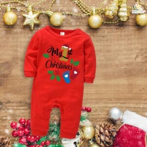 Babywish Christmas Full Body Romper Clothes My First Merry Bodysuit My First Christmas Foot Print