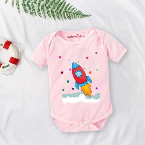 Baby First Birthday Celebrations Romper Clothes Baby Newborn Bodysuits Outfit Envelop Neck Half Sleeve Unisex Onesies "Space Ship Print" - Image 3