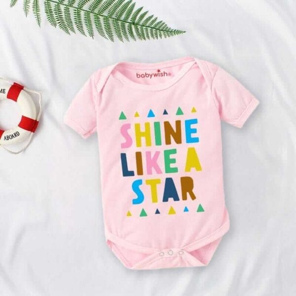 Baby First Birthday Celebrations Romper Clothes Baby Newborn Bodysuits Outfit Envelop Neck Half Sleeve Unisex Onesies "Shine Like A Star" - Image 2