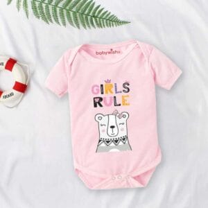 Baby First Birthday Celebrations Romper Clothes Baby Newborn Bodysuits Outfit Envelop Neck Half Sleeve Unisex Onesies "Girl's Rule"