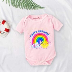 Baby First Birthday Celebrations Romper Clothes Baby Newborn Bodysuits Outfit Envelop Neck Half Sleeve Unisex Onesies "Happy Birthday 6th Day"