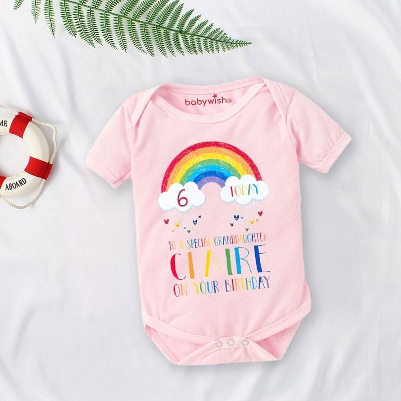 Baby First Birthday Celebrations Romper Clothes Baby Newborn Bodysuits Outfit Envelop Neck Half Sleeve Unisex Onesies "To A Special Granddaughter"