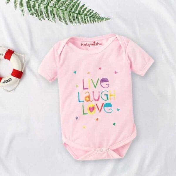 Baby First Birthday Celebrations Romper Clothes Baby Newborn Bodysuits Outfit Envelop Neck Half Sleeve Unisex Onesies "Live Laugh Love Print" - Image 3