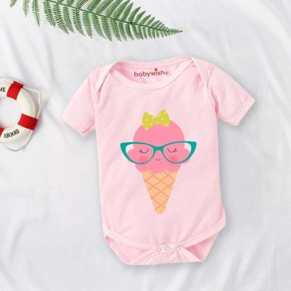 Baby First Birthday Celebrations Romper Clothes Baby Newborn Bodysuits Outfit Envelop Neck Half Sleeve Unisex Onesies "Ice-Cream Print" - Image 2