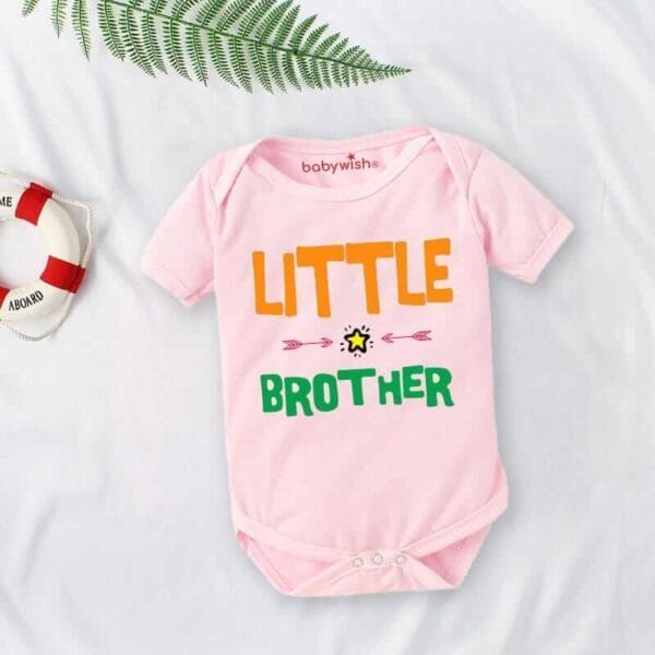 Baby First Birthday Celebrations Romper Clothes Baby Newborn Bodysuits Outfit Envelop Neck Half Sleeve Unisex Onesies "Little Brother Print" - Image 2