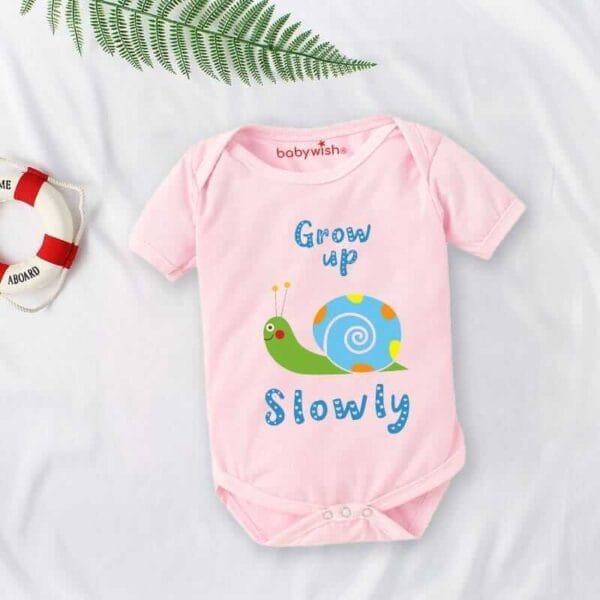 Baby First Birthday Celebrations Romper Clothes Baby Newborn Bodysuits Outfit Envelop Neck Half Sleeve Unisex Onesies "Grow Up Slowly" - Image 2