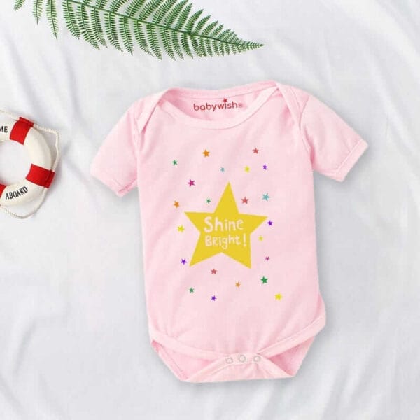 Baby First Birthday Celebrations Romper Clothes Baby Newborn Bodysuits Outfit Envelop Neck Half Sleeve Unisex Onesies "Shine Bright  Star" - Image 2