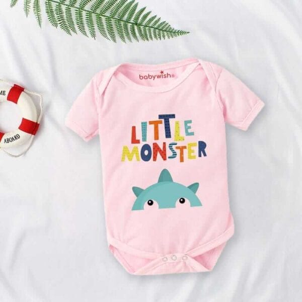 Baby First Birthday Celebrations Romper Clothes Baby Newborn Bodysuits Outfit Envelop Neck Half Sleeve Unisex Onesies "Little Monster Theme" - Image 2