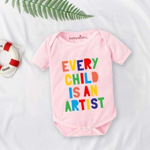Baby First Birthday Celebrations Romper Clothes Baby Newborn Bodysuits Outfit Envelop Neck Half Sleeve Unisex Onesies "Every Child is an Artists" - Image 3