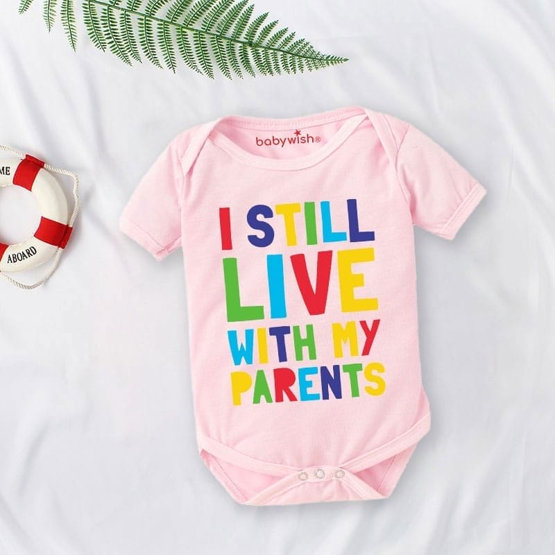 Baby First Birthday Celebrations Romper Clothes Baby Newborn Bodysuits Outfit Envelop Neck Half Sleeve Unisex Onesies "Still Live With Parents"