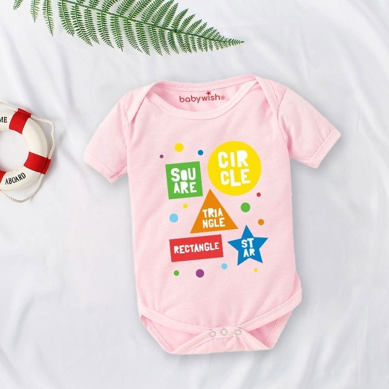 Baby First Birthday Celebrations Romper Clothes Baby Newborn Bodysuits Outfit Envelop Neck Half Sleeve Unisex Onesies "Square,Circle & Star"