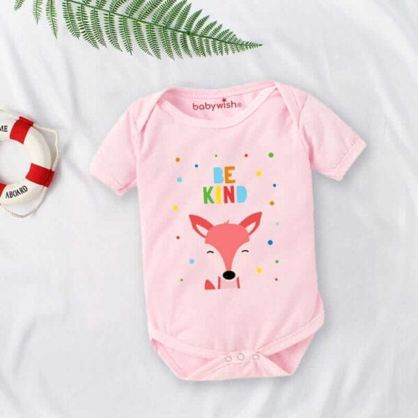 Baby First Birthday Celebrations Romper Clothes Baby Newborn Bodysuits Outfit Envelop Neck Half Sleeve Unisex Onesies "Be Kind Deer Print" - Image 3