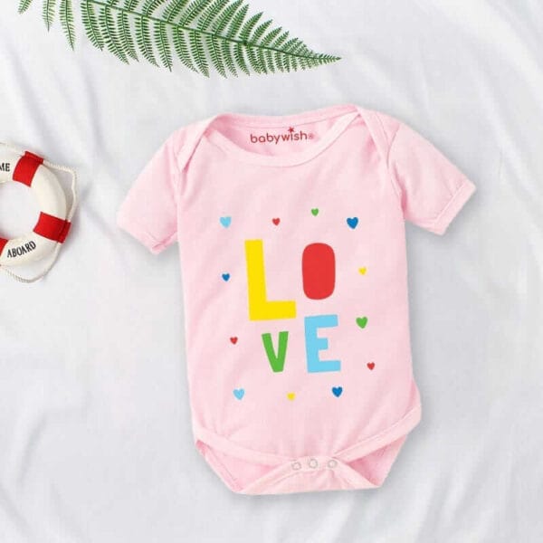 Baby First Birthday Celebrations Romper Clothes Baby Newborn Bodysuits Outfit Envelop Neck Half Sleeve Unisex Onesies "Love Heart Print" - Image 2
