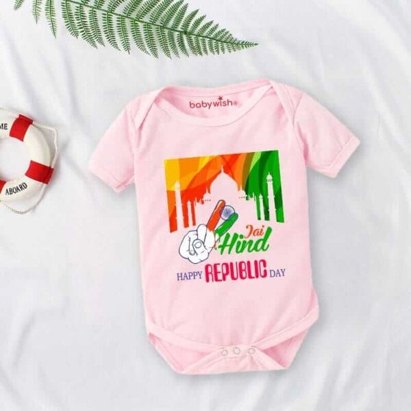 Baby First Republic Day Romper Clothes Baby Bodysuits Newborn Outfit Envelop Neck Half Sleeve Unisex Onesies"Happy Republic Day" - Image 3
