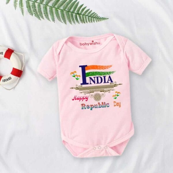 Baby First Republic Day Romper Clothes Baby Bodysuits Newborn Outfit Envelop Neck Half Sleeve Unisex Onesies"Happy Republic Day" - Image 3