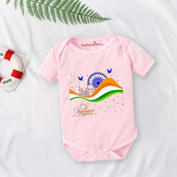 Baby First Republic Day Romper Clothes Baby Bodysuits Newborn Outfit Envelop Neck Half Sleeve Unisex Onesies"Happy Republic Day" - Image 3