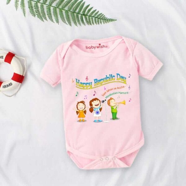 Baby First Republic Day Romper Clothes Baby Bodysuits Newborn Outfit Envelop Neck Half Sleeve Unisex Onesies"Happy Republic Day" - Image 3