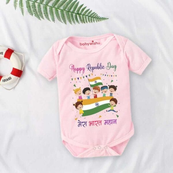 Baby First Republic Day Romper Clothes Baby Bodysuits Newborn Outfit Envelop Neck Half Sleeve Unisex Onesies"Happy Republic Day" - Image 3