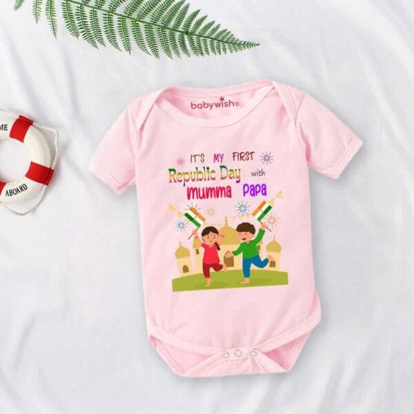 Baby First Republic Day Romper Clothes Baby Bodysuits Newborn Outfit Envelop Neck Half Sleeve Unisex Onesies"Happy Republic Day" - Image 3
