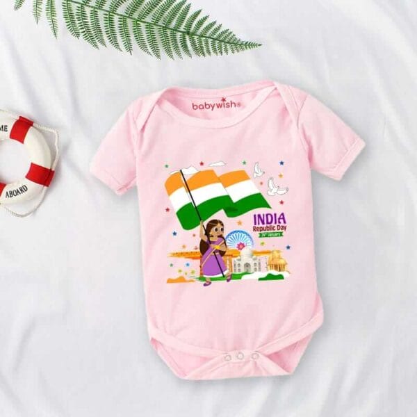 Baby First Republic Day Romper Clothes Baby Bodysuits Newborn Outfit Envelop Neck Half Sleeve Unisex Onesies"Happy Republic Day" - Image 3
