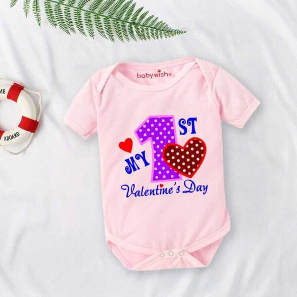 Baby First Valentine Day Romper Clothes Baby valentine Bodysuits Newborn Outfit Envelop Neck Half Sleeve Unisex Onesies"First Valentine Heart Print" - Image 3