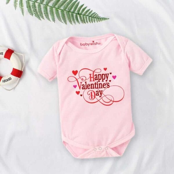 Baby First Valentine Day Romper Clothes Baby valentine Bodysuits Newborn Outfit Envelop Neck Half Sleeve Unisex Onesies"Happy Valentine Day" - Image 3