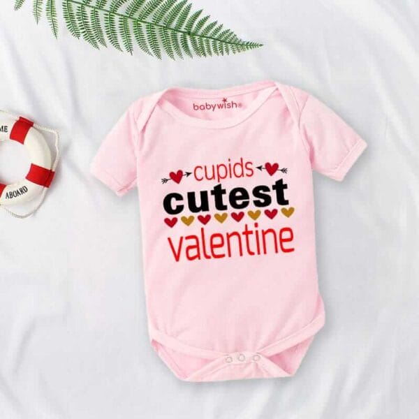Baby First Valentine Day Romper Clothes Baby valentine Bodysuits Newborn Outfit Envelop Neck Half Sleeve Unisex Onesies"Cupid Cutest Valentine" - Image 4
