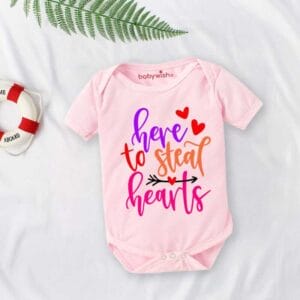 Baby First Valentine Day Romper Clothes Baby valentine Bodysuits Newborn Outfit Envelop Neck Half Sleeve Unisex Onesies"Here to Steal Heart"