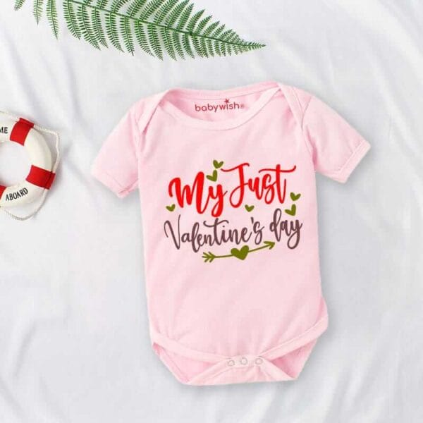 Baby First Valentine Day Romper Clothes Baby valentine Bodysuits Newborn Outfit Envelop Neck Half Sleeve Unisex Onesies"My Just Valentine" - Image 3