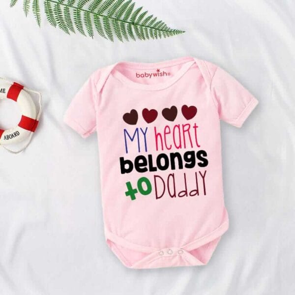 Baby First Valentine Day Romper Clothes Baby valentine Bodysuits Newborn Outfit Envelop Neck Half Sleeve Unisex Onesies"My Hearts Belong to Dad" - Image 3