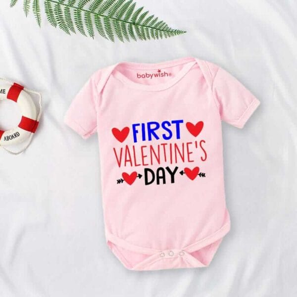 Baby First Valentine Day Romper Clothes Baby valentine Bodysuits Newborn Outfit Envelop Neck Half Sleeve Unisex Onesies"First Valentine Heart" - Image 3