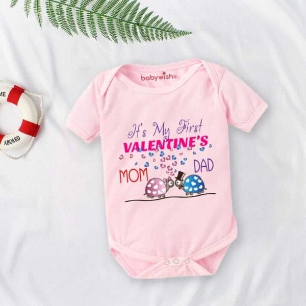 Baby First Valentine Day Romper Clothes Baby valentine Bodysuits Newborn Outfit Envelop Neck Half Sleeve Unisex Onesies"Mom & Dad is my valentine" - Image 3