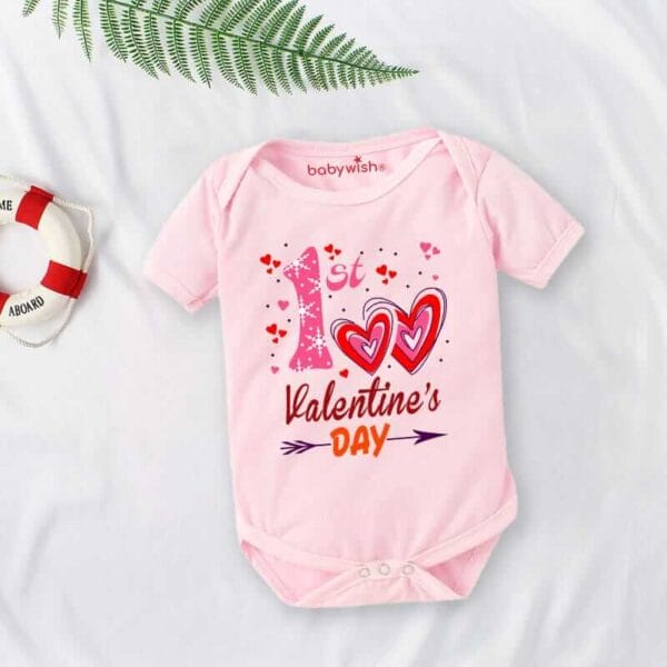 Baby First Valentine Day Romper Clothes Baby valentine Bodysuits Newborn Outfit Envelop Neck Half Sleeve Unisex Onesies"1st Heart printed" - Image 3