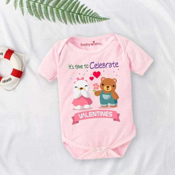 Baby First Valentine Day Romper Clothes Baby valentine Bodysuits Newborn Outfit Envelop Neck Half Sleeve Unisex Onesies"Time to celebrate Valentine" - Image 3