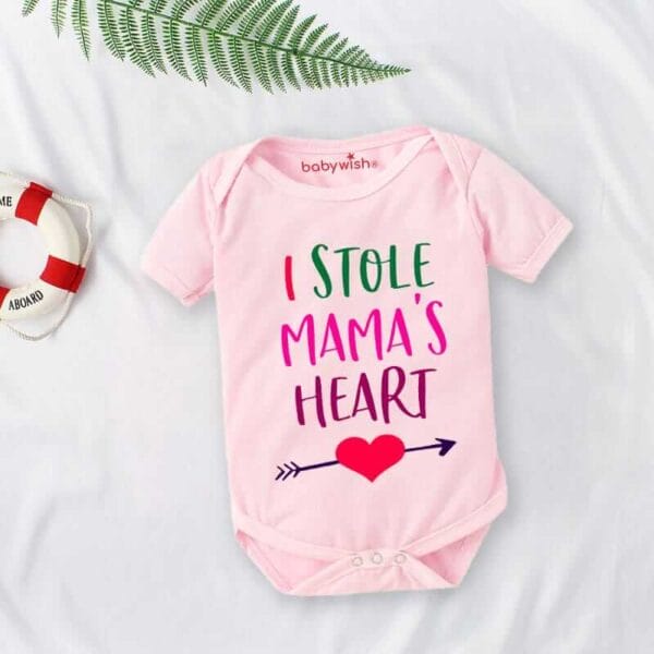 Baby First Valentine Day Romper Clothes Baby valentine Bodysuits Newborn Outfit Envelop Neck Half Sleeve Unisex Onesies"I Stole Mama's Heart" - Image 3