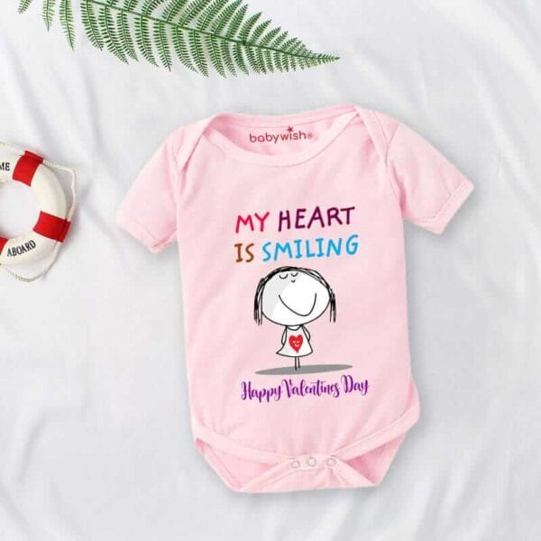 Baby First Valentine Day Romper Clothes Baby valentine Bodysuits Newborn Outfit Envelop Neck Half Sleeve Unisex Onesies"My Heart is Smiling" - Image 3