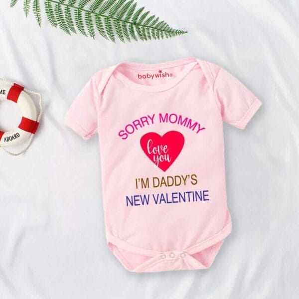 Baby First Valentine Day Romper Clothes Baby valentine Bodysuits Newborn Outfit Envelop Neck Half Sleeve Unisex Onesies"Sorry Mummy I'm Daddy's New Valentine" - Image 3