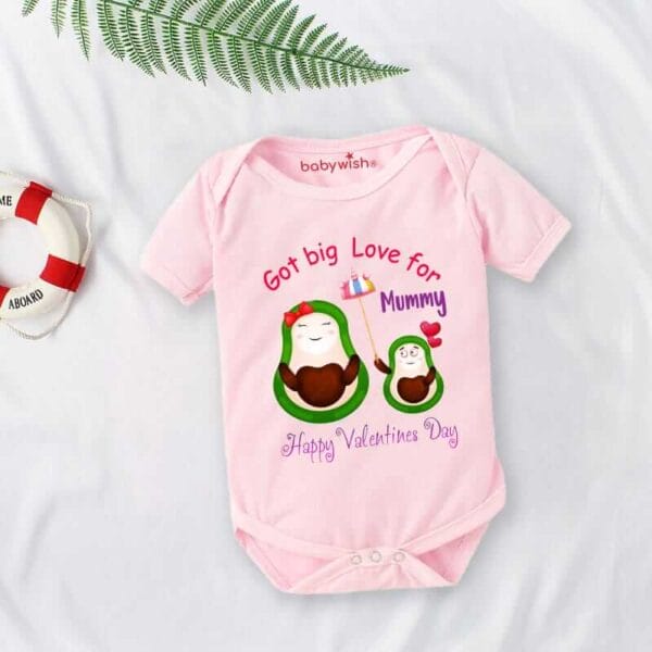 Baby First Valentine Day Romper Clothes Baby valentine Bodysuits Newborn Outfit Envelop Neck Half Sleeve Unisex Onesies"Got Big Love For Mummy" - Image 3