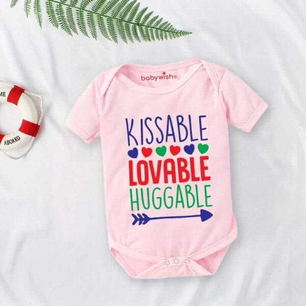 Baby First Valentine Day Romper Clothes Baby valentine Bodysuits Newborn Outfit Envelop Neck Half Sleeve Unisex Onesies"Kissable Baby on Valentine" - Image 3