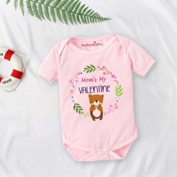 Baby First Valentine Day Romper Clothes Baby valentine Bodysuits Newborn Outfit Envelop Neck Half Sleeve Unisex Onesies"Mom's Valentine" - Image 3