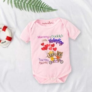 Baby First Valentine Day Romper Clothes Baby valentine Bodysuits Newborn Outfit Envelop Neck Half Sleeve Unisex Onesies"Parents Little Valentine"