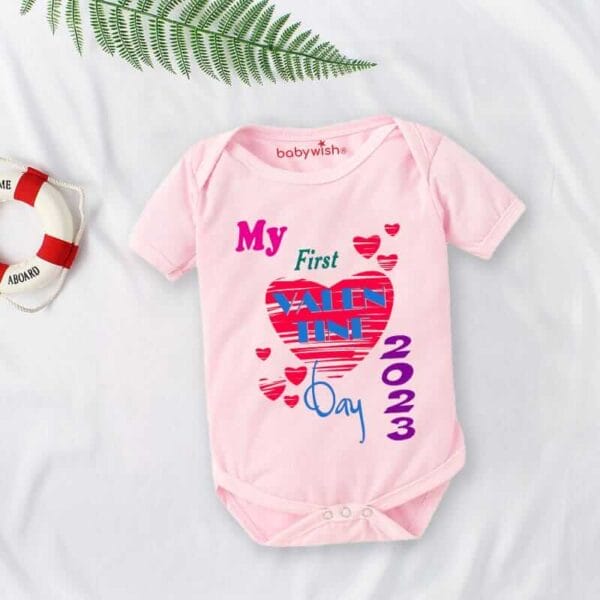 Baby First Valentine Day Romper Clothes Baby valentine Bodysuits Newborn Outfit Envelop Neck Half Sleeve Unisex Onesies"My valentine on 2023"
