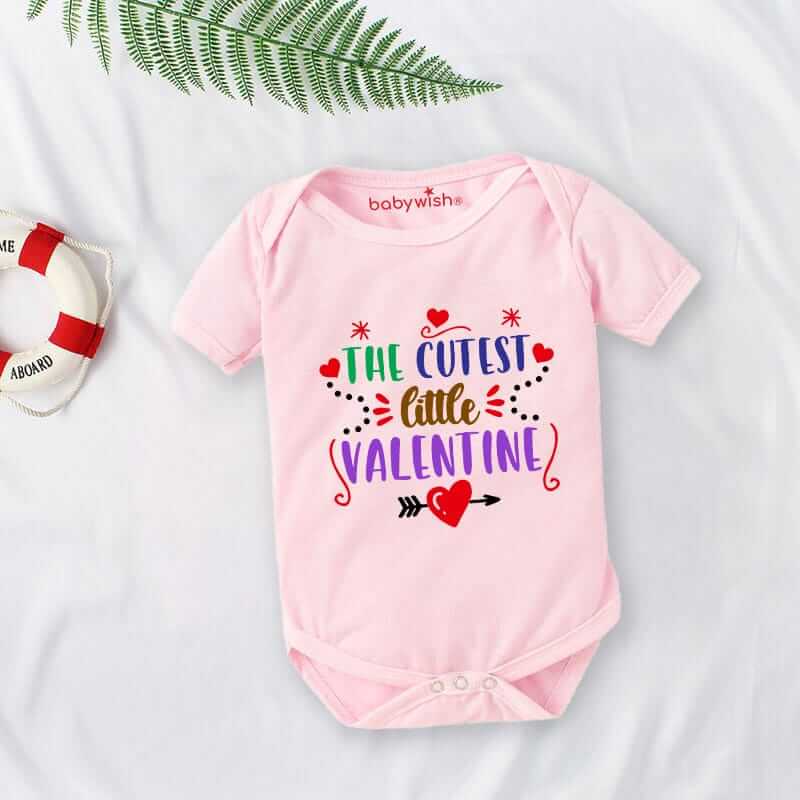 Baby First Valentine’s Day Romper Clothes | Baby Valentine Bodysuits | Newborn Outfit Envelope Neck Half Sleeve Unisex Onesies “Cutest Heart on Valentine” | Gift for Baby Boys & Girls