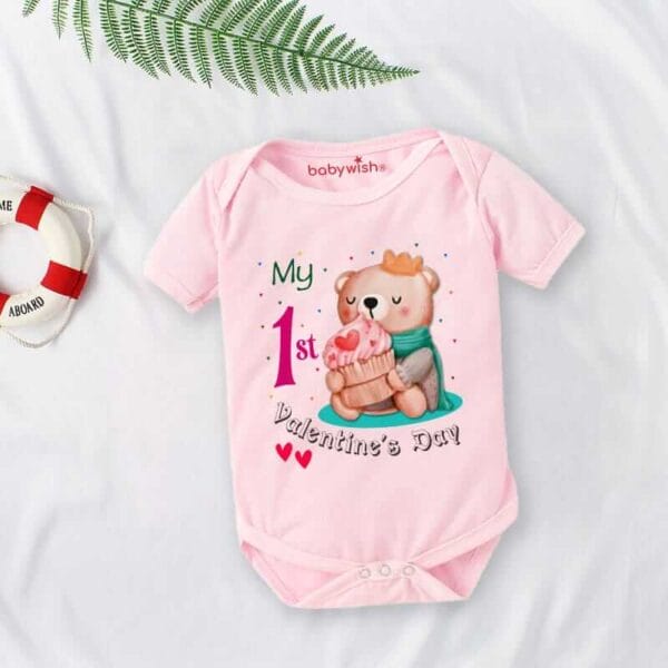 Baby First Valentine Day Romper Clothes Baby valentine Bodysuits Newborn Outfit Envelop Neck Half Sleeve Unisex Onesies"Teddy Bear Valentine Print" - Image 4